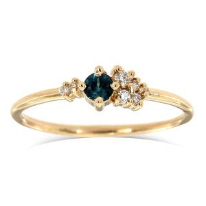 14K YG Light Blue Round Sapphire Diamond Ring